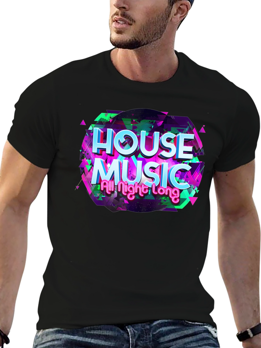 House Music All Night Long Black T-Shirt