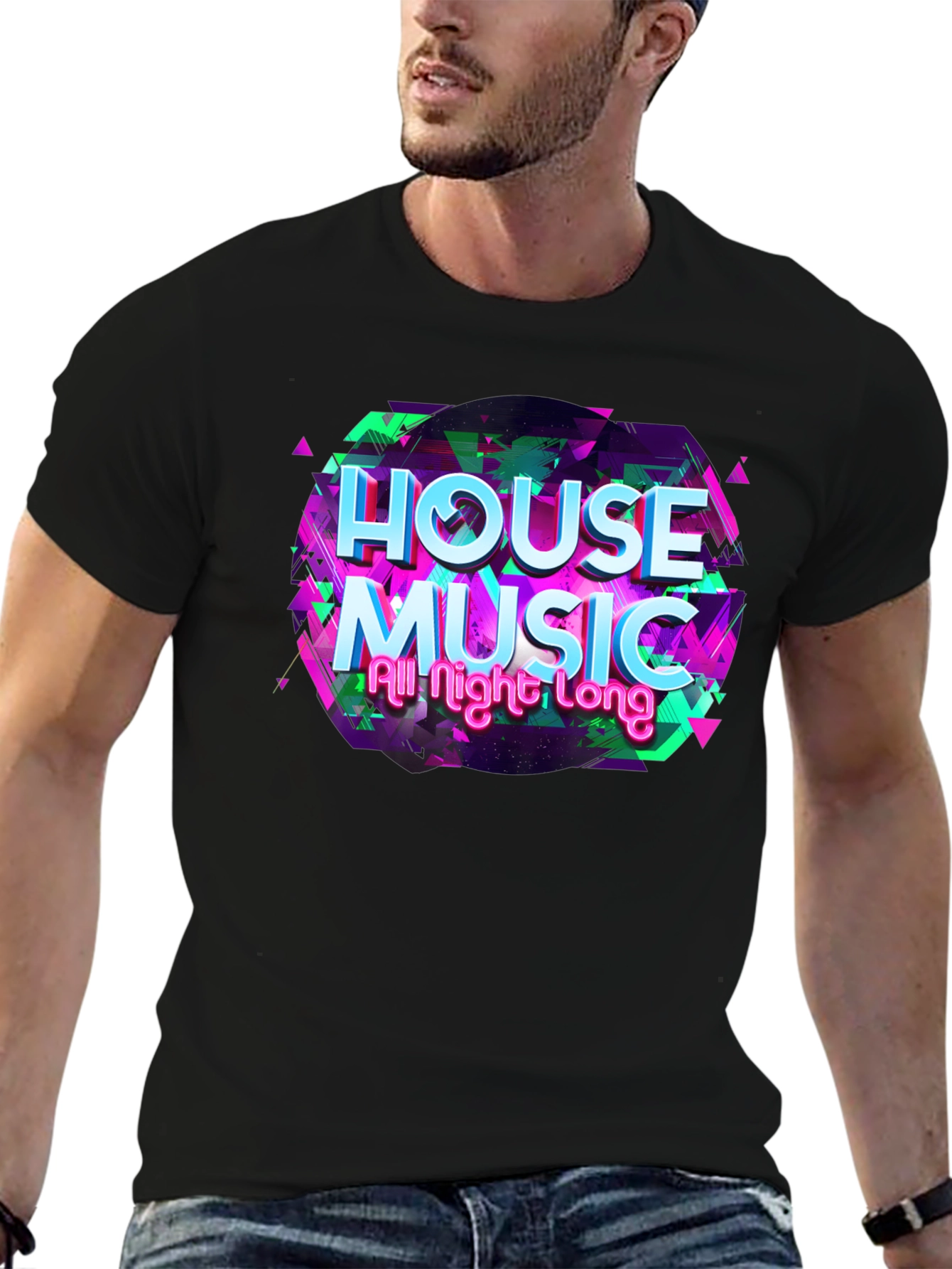 House Music All Night Long Black T-Shirt