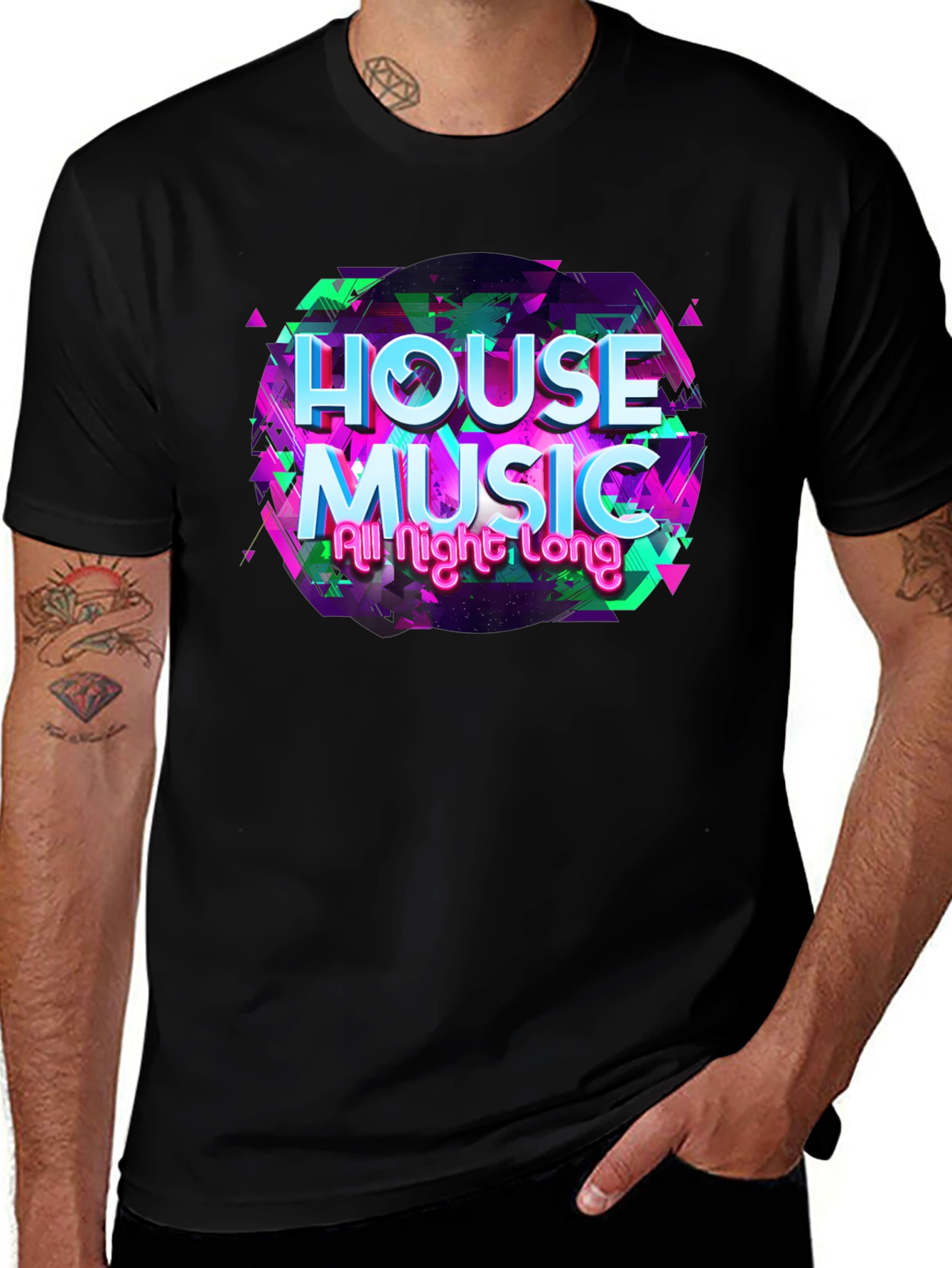House Music All Night Long Black T-Shirt