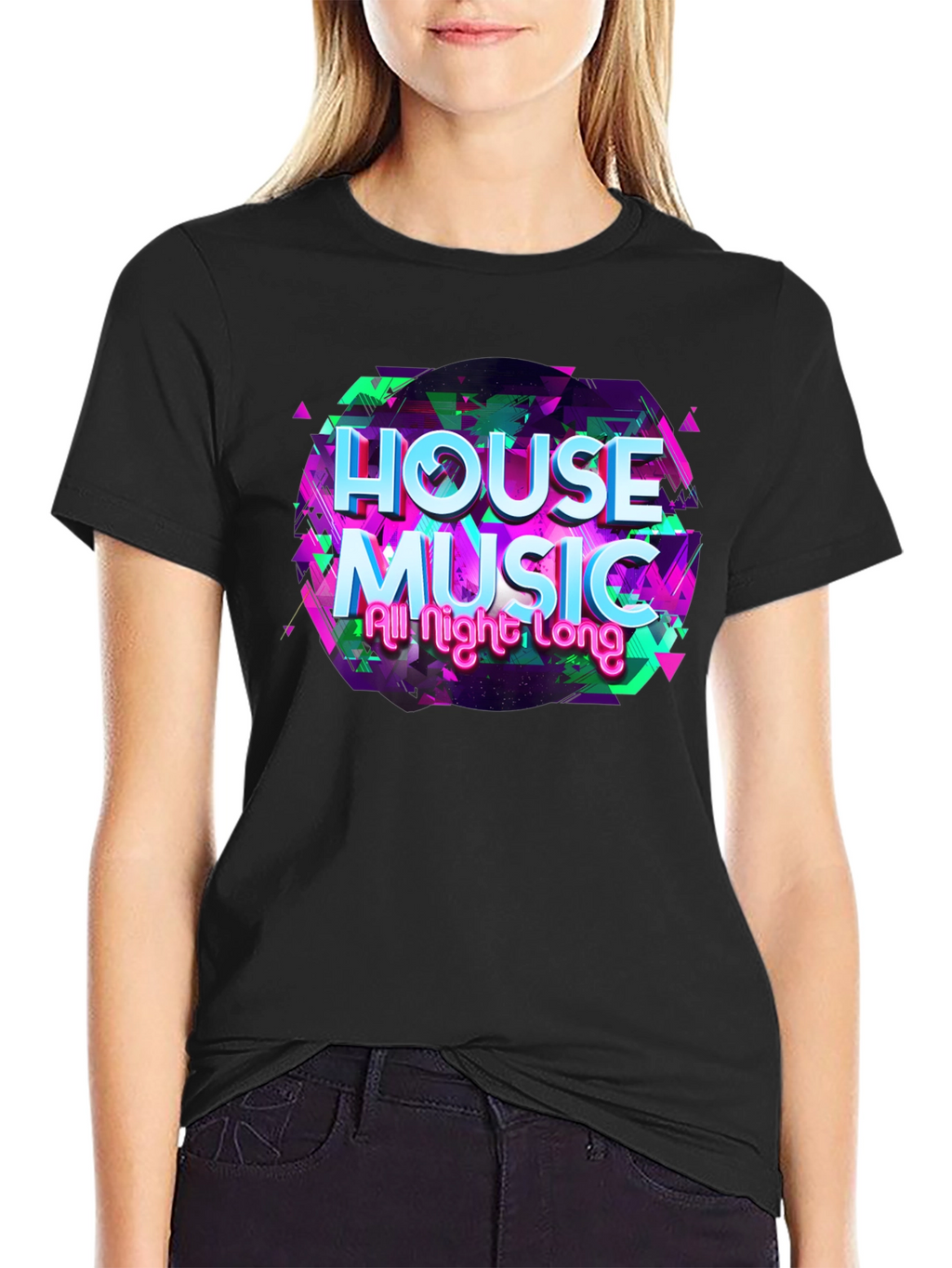 House Music All Night Long Black T-Shirt