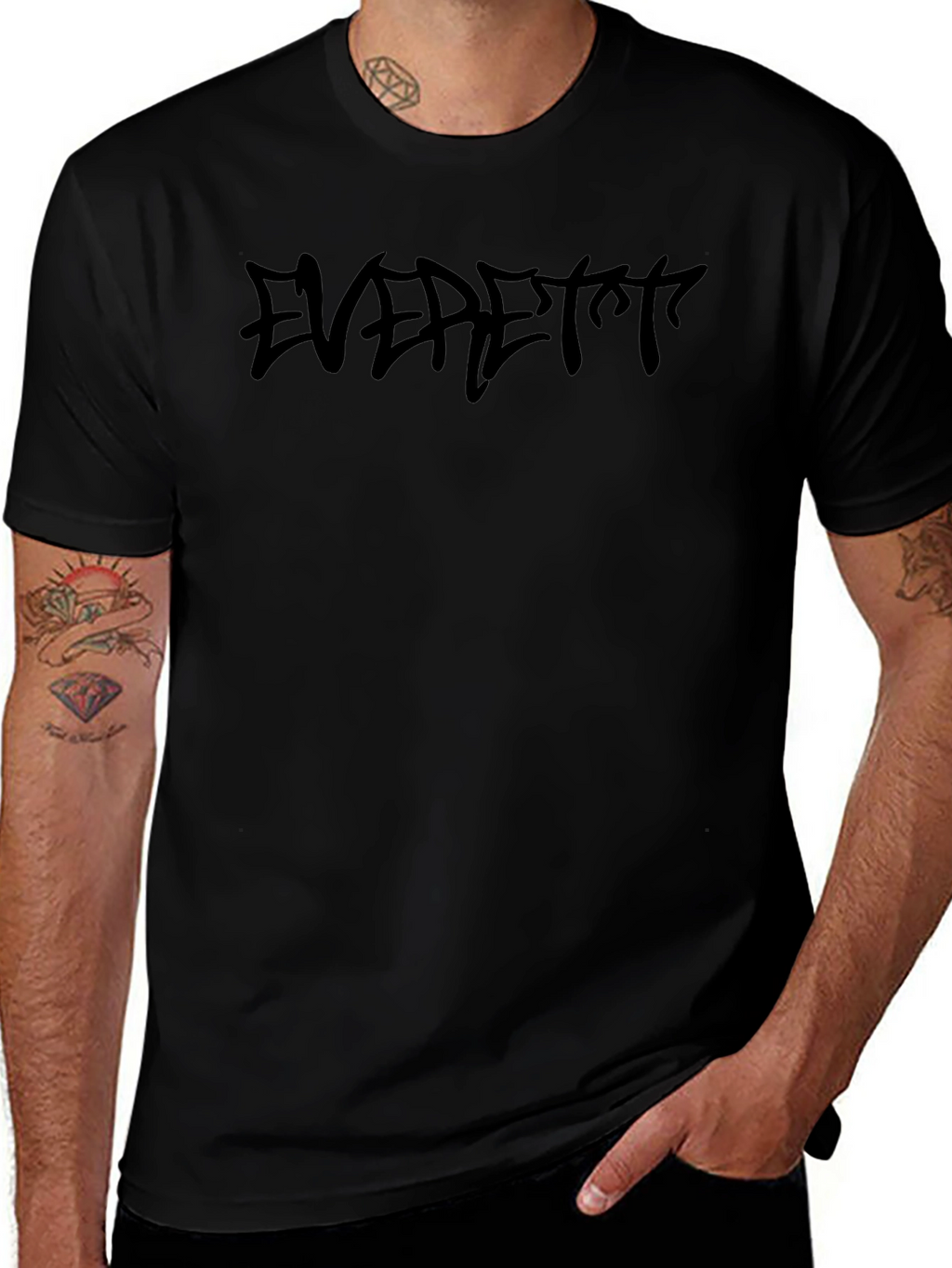 Mens Black EVERETT Graphic Tee - Casual Style