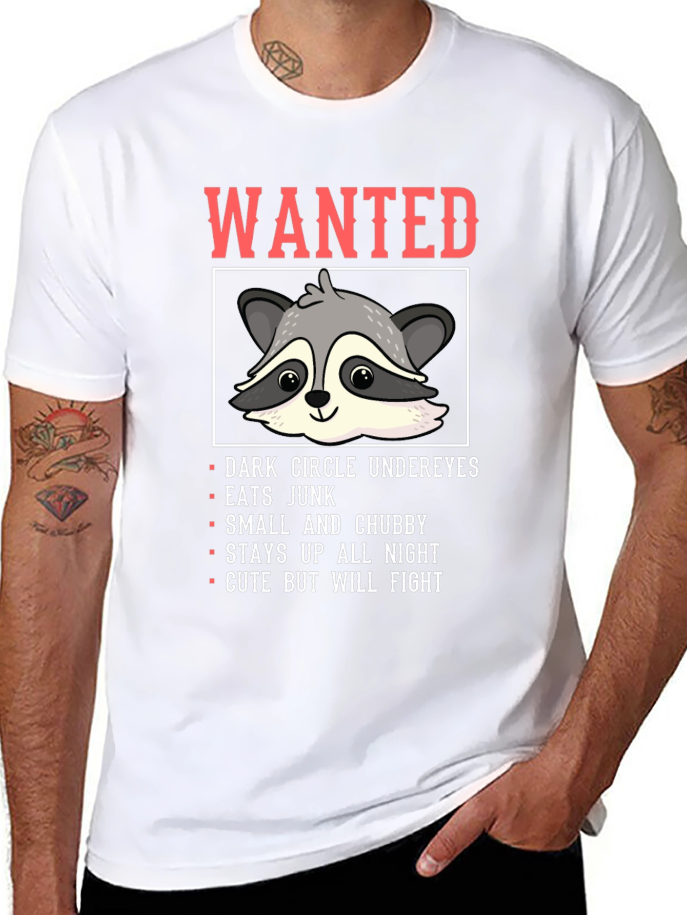 Wanted Raccoon Funny Graphic T-Shirt