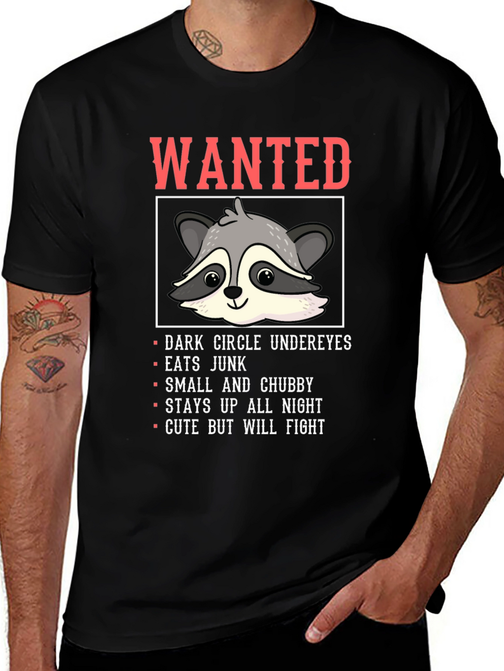 Wanted Raccoon Funny Graphic T-Shirt