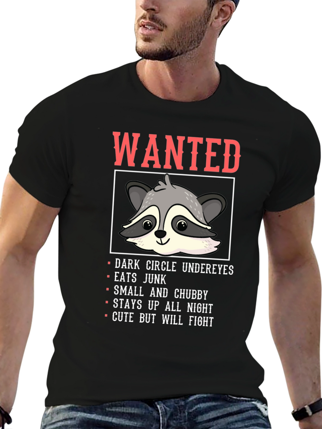 Wanted Raccoon Funny Graphic T-Shirt