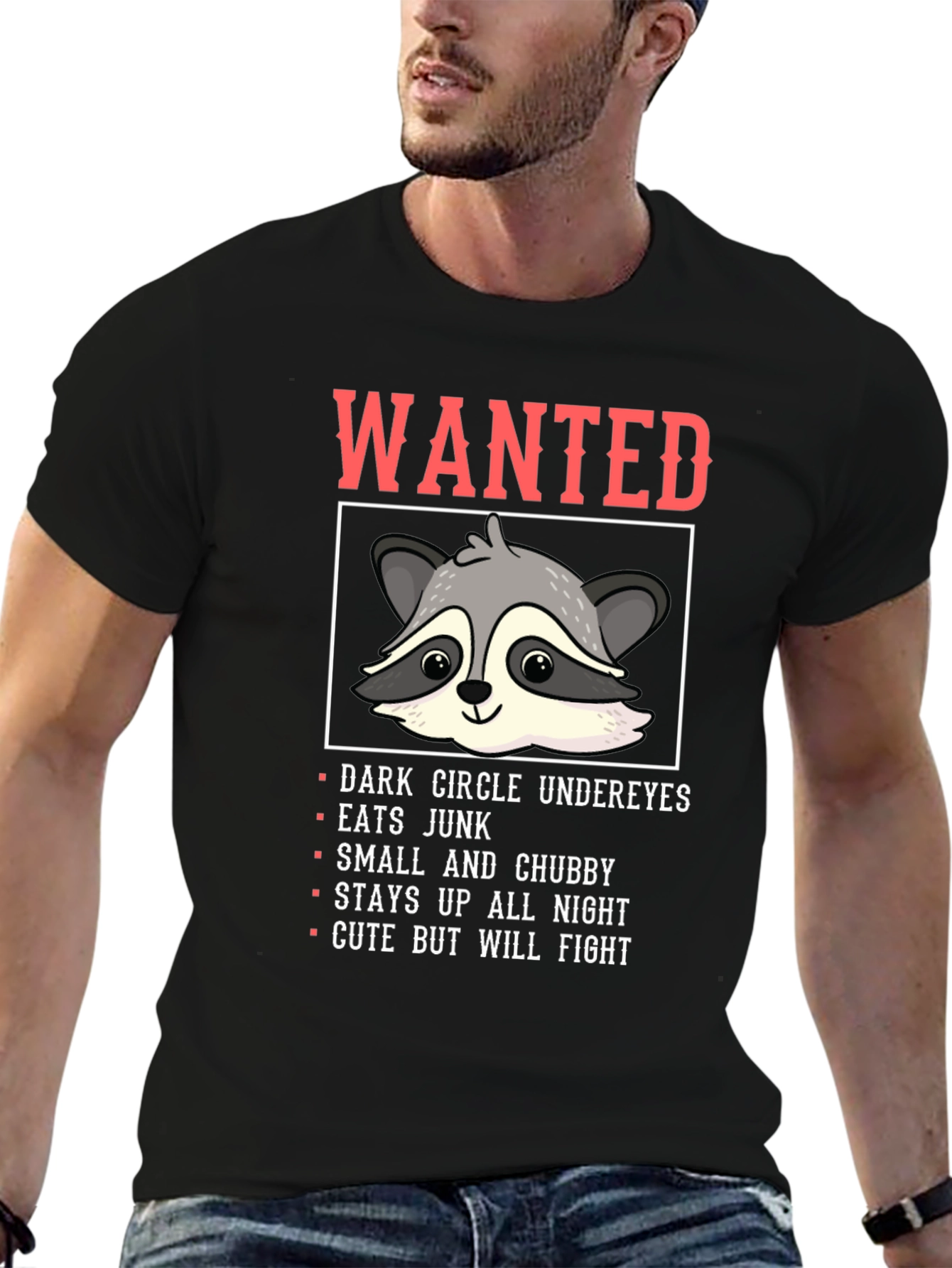 Wanted Raccoon Funny Graphic T-Shirt
