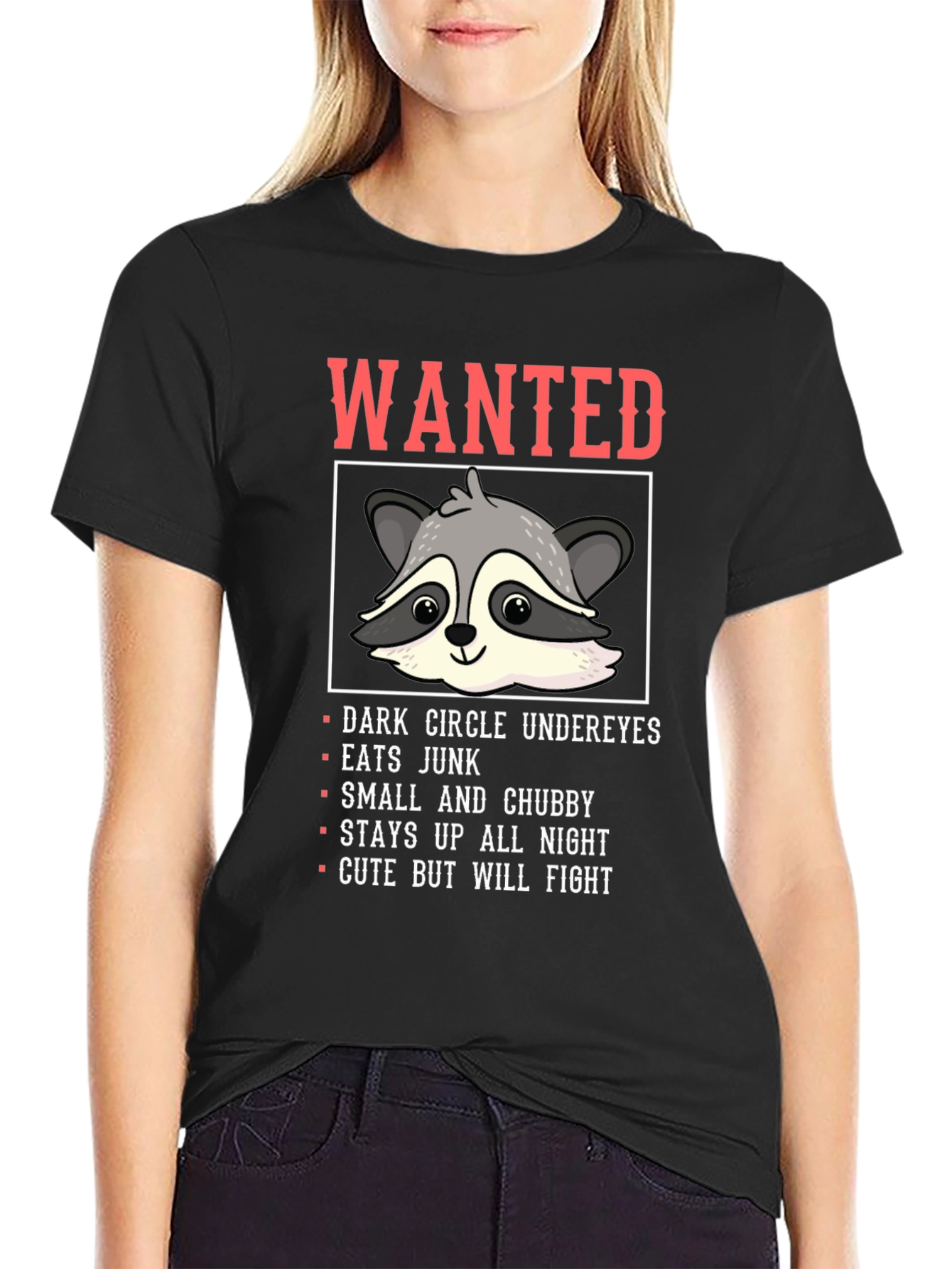 Wanted Raccoon Funny Graphic T-Shirt