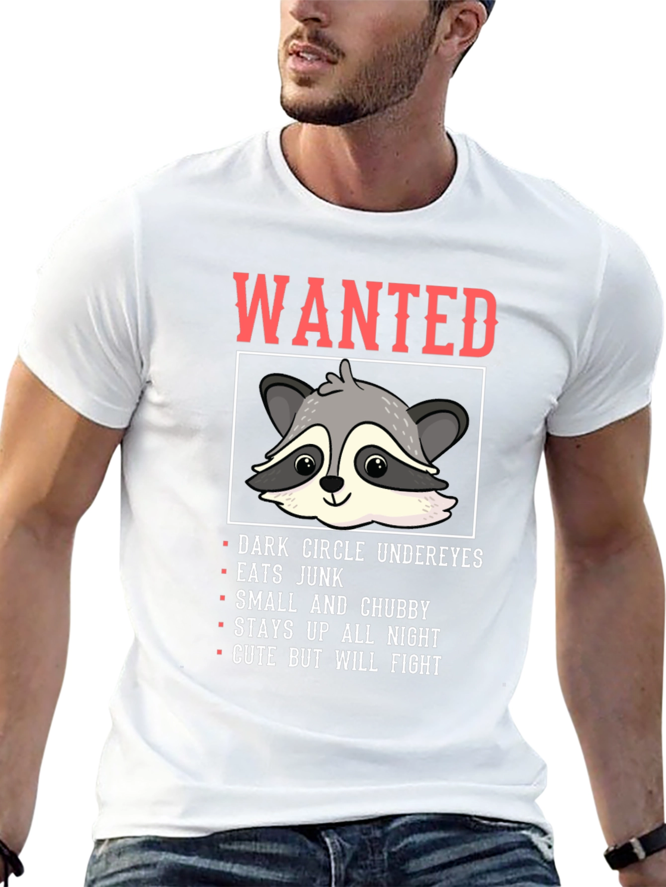 Wanted Raccoon Funny Graphic T-Shirt