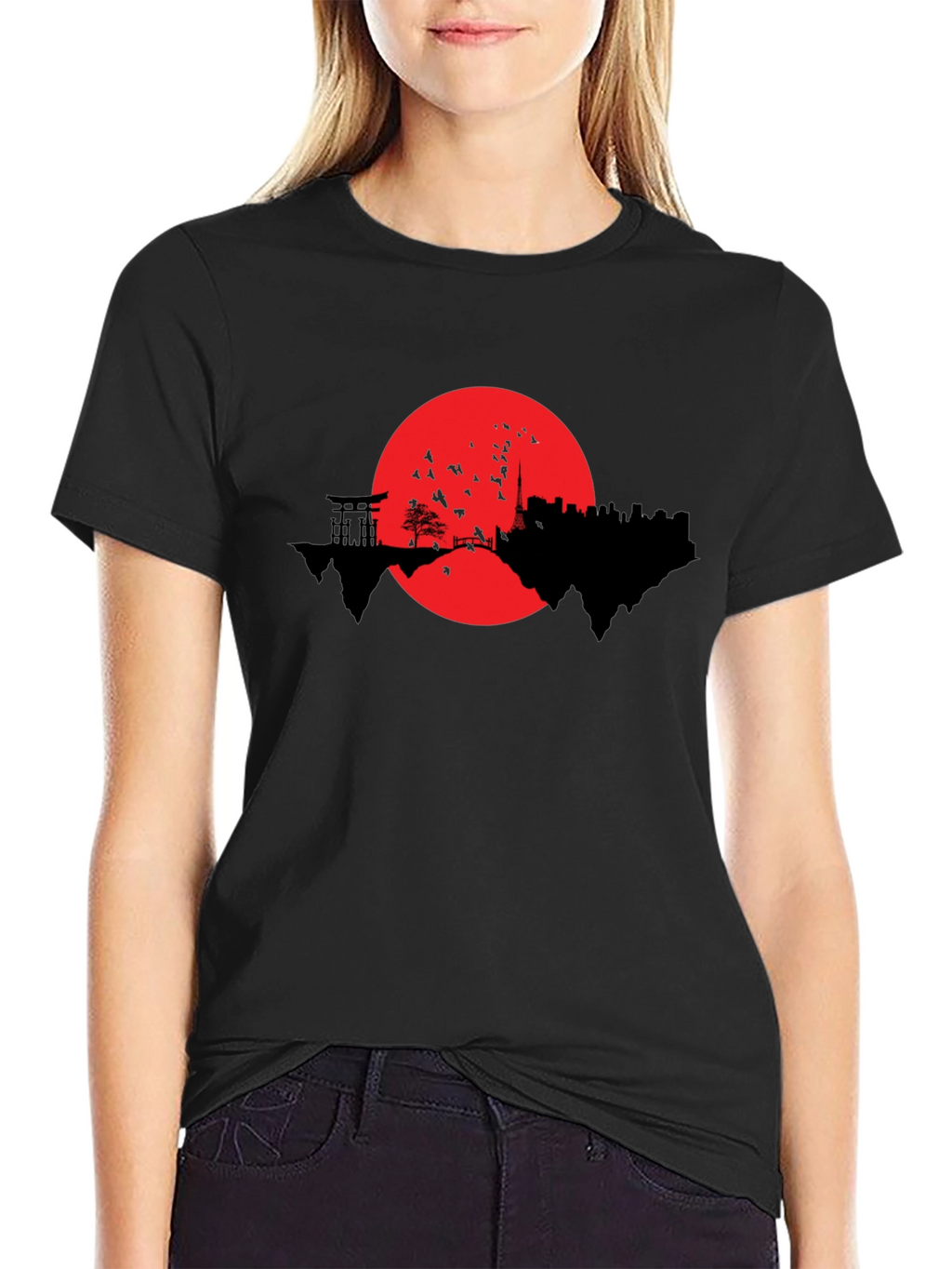 Japanese Skyline Graphic T-Shirt - Black