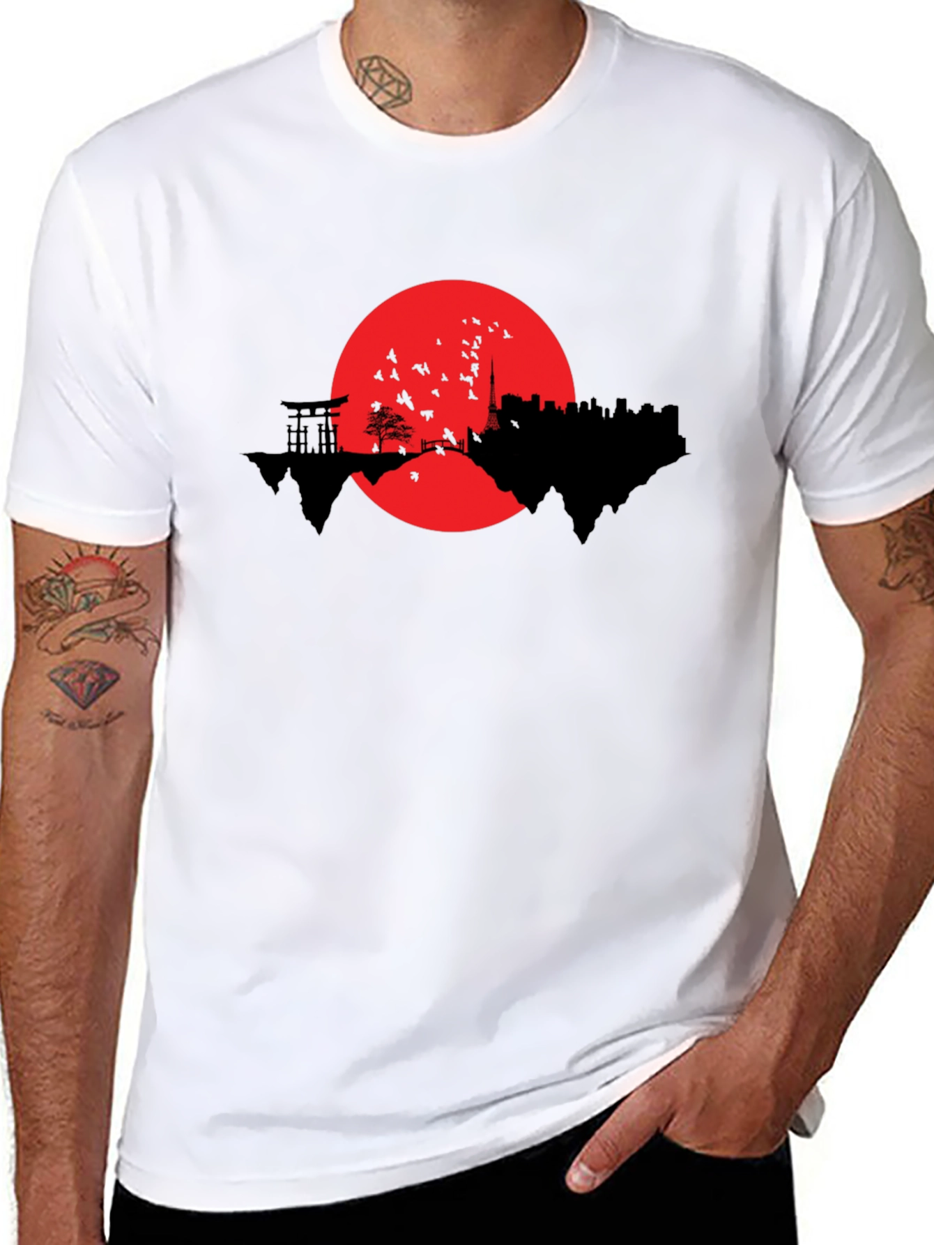 Japanese Skyline Graphic T-Shirt - Black