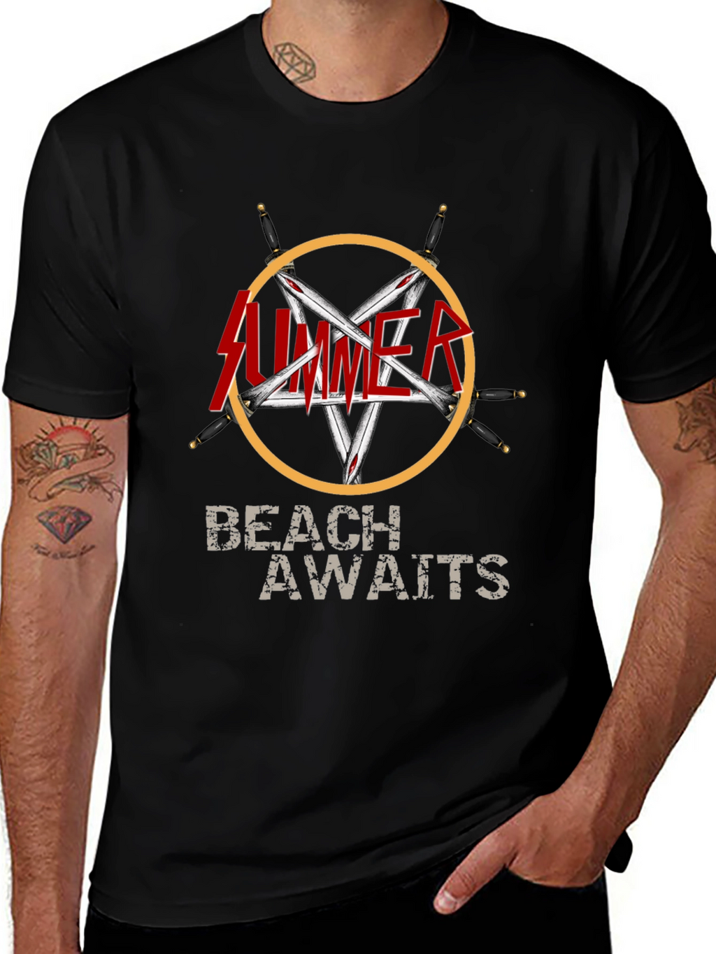 Summer Beach Awaits Graphic T-Shirt - Black