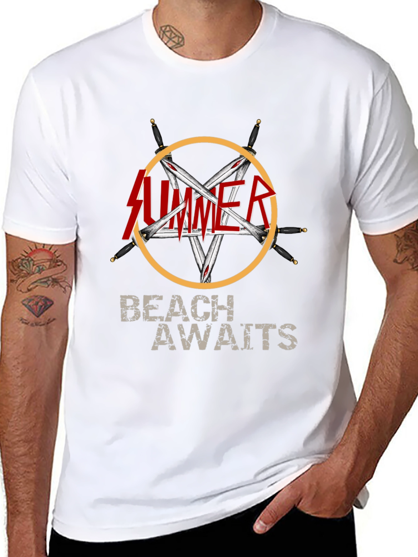 Summer Beach Awaits Graphic T-Shirt - Black