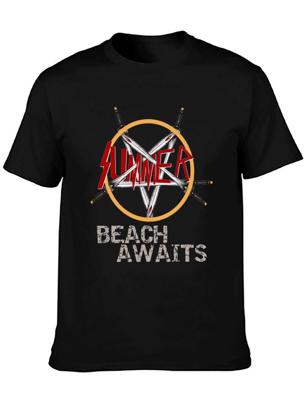 Summer Beach Awaits Graphic T-Shirt - Black