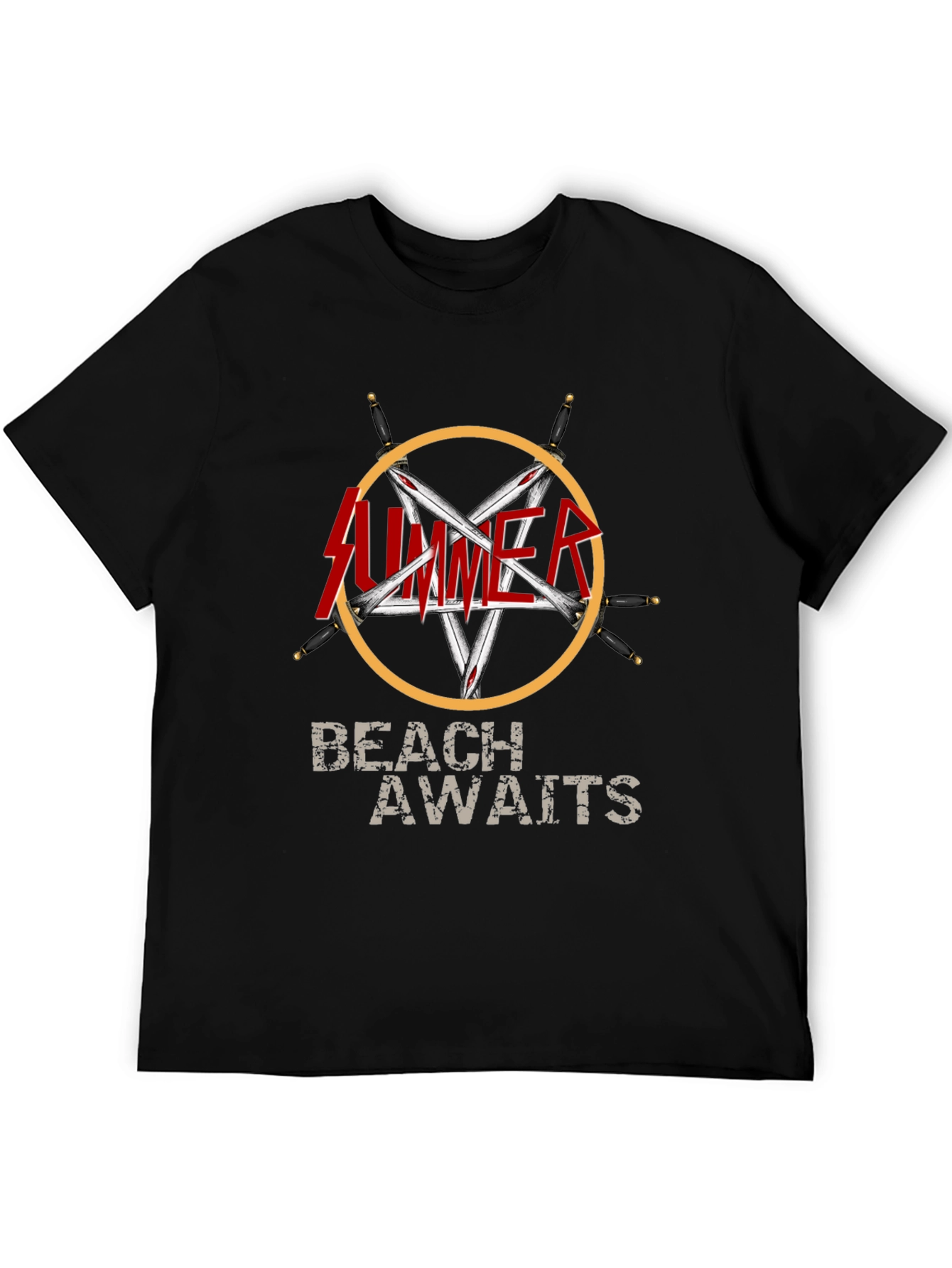 Summer Beach Awaits Graphic T-Shirt - Black