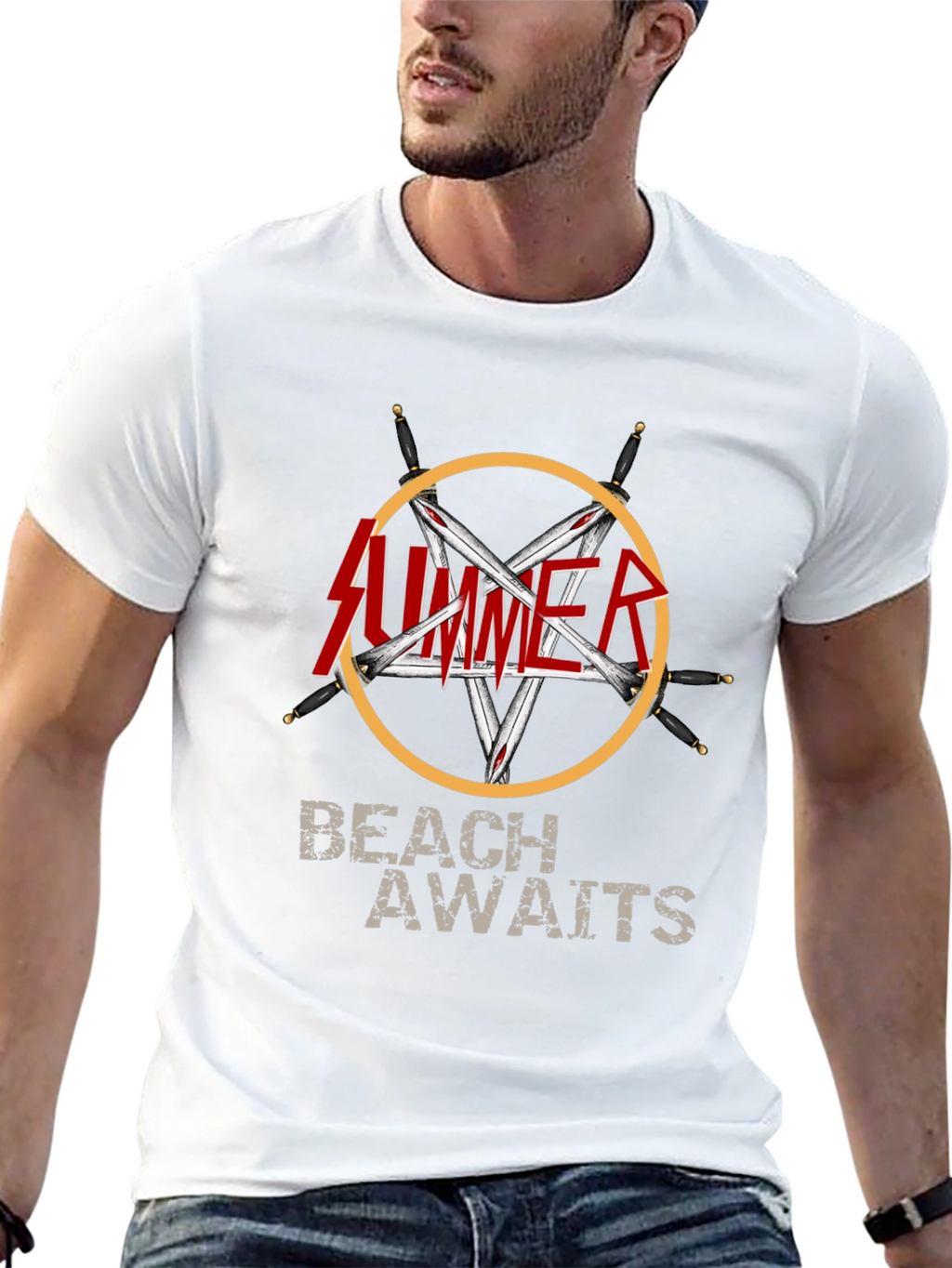 Summer Beach Awaits Graphic T-Shirt - Black