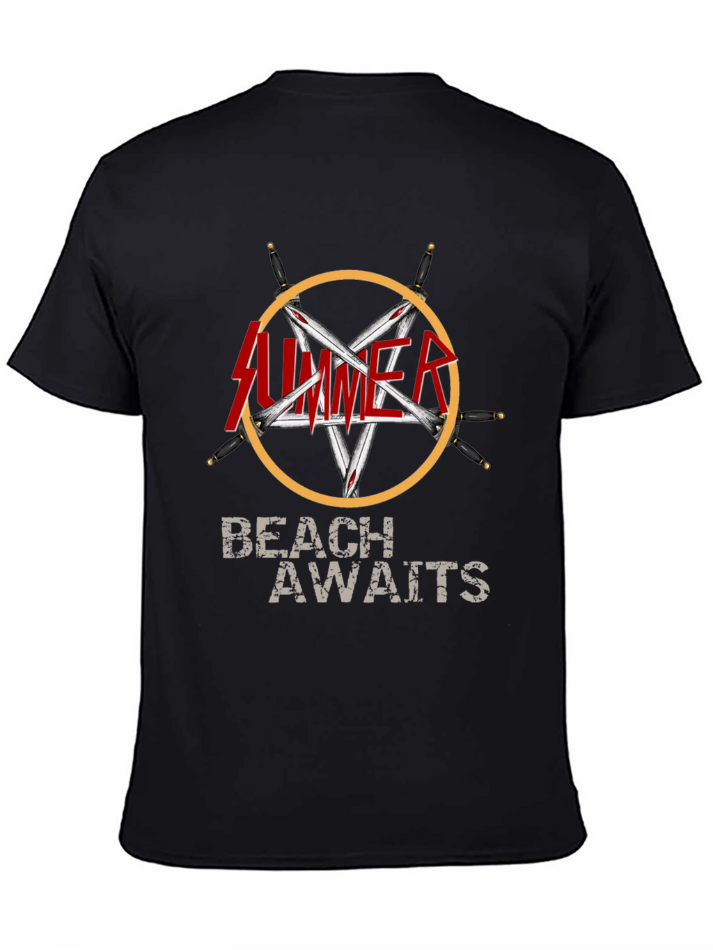 Summer Beach Awaits Graphic T-Shirt - Black