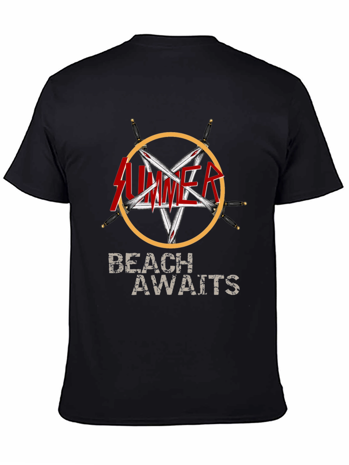 Summer Beach Awaits Graphic T-Shirt - Black