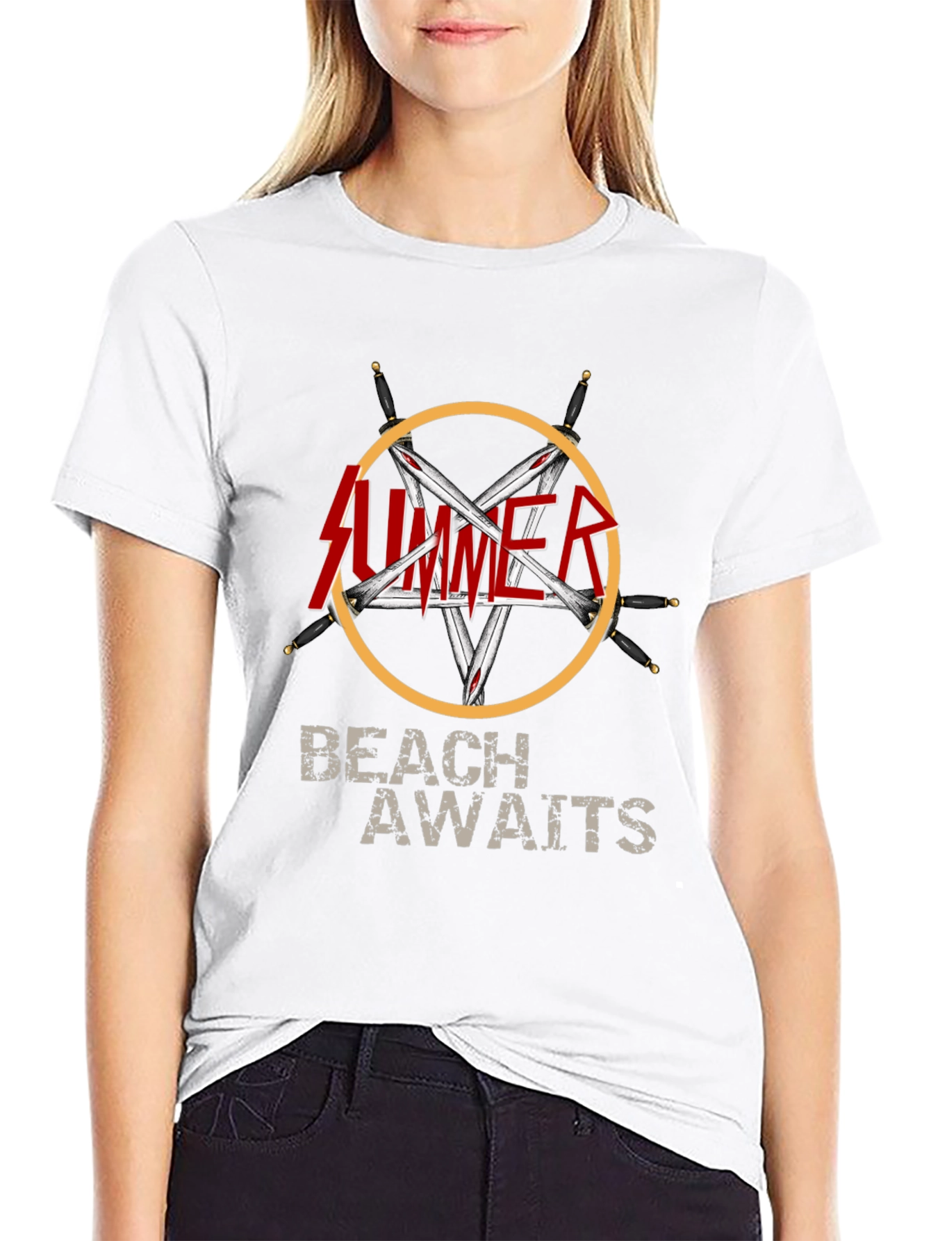 Summer Beach Awaits Graphic T-Shirt - Black