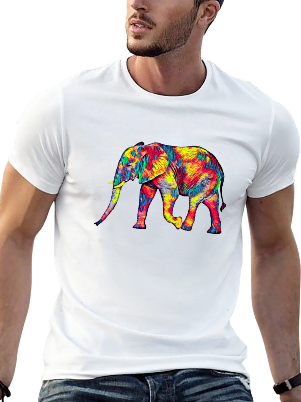 Vibrant Elephant Graphic Tee - Black Cotton