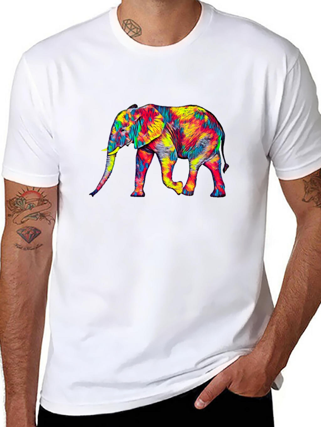 Vibrant Elephant Graphic Tee - Black Cotton