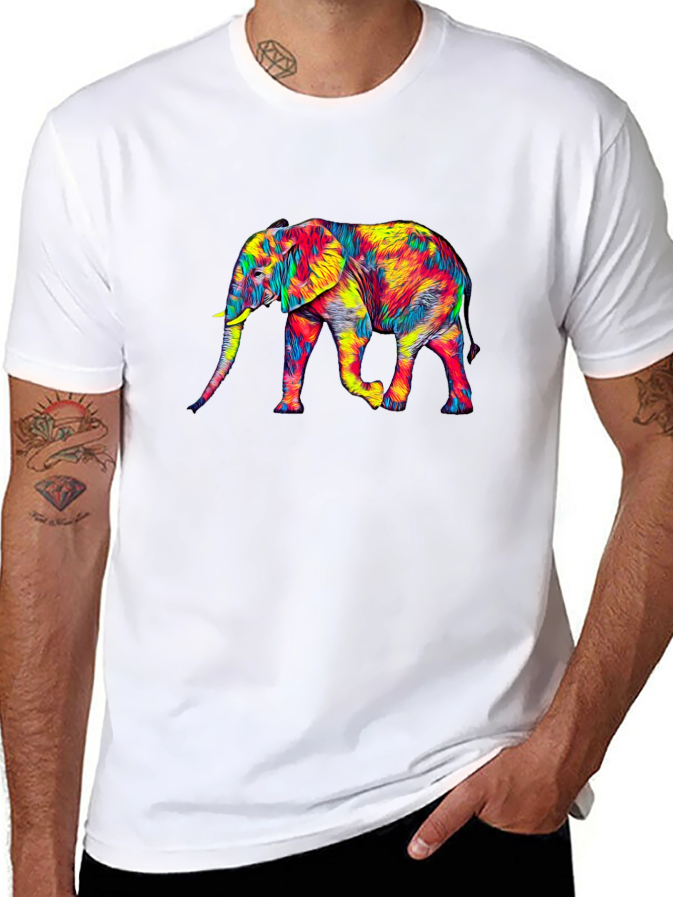 Vibrant Elephant Graphic Tee - Black Cotton
