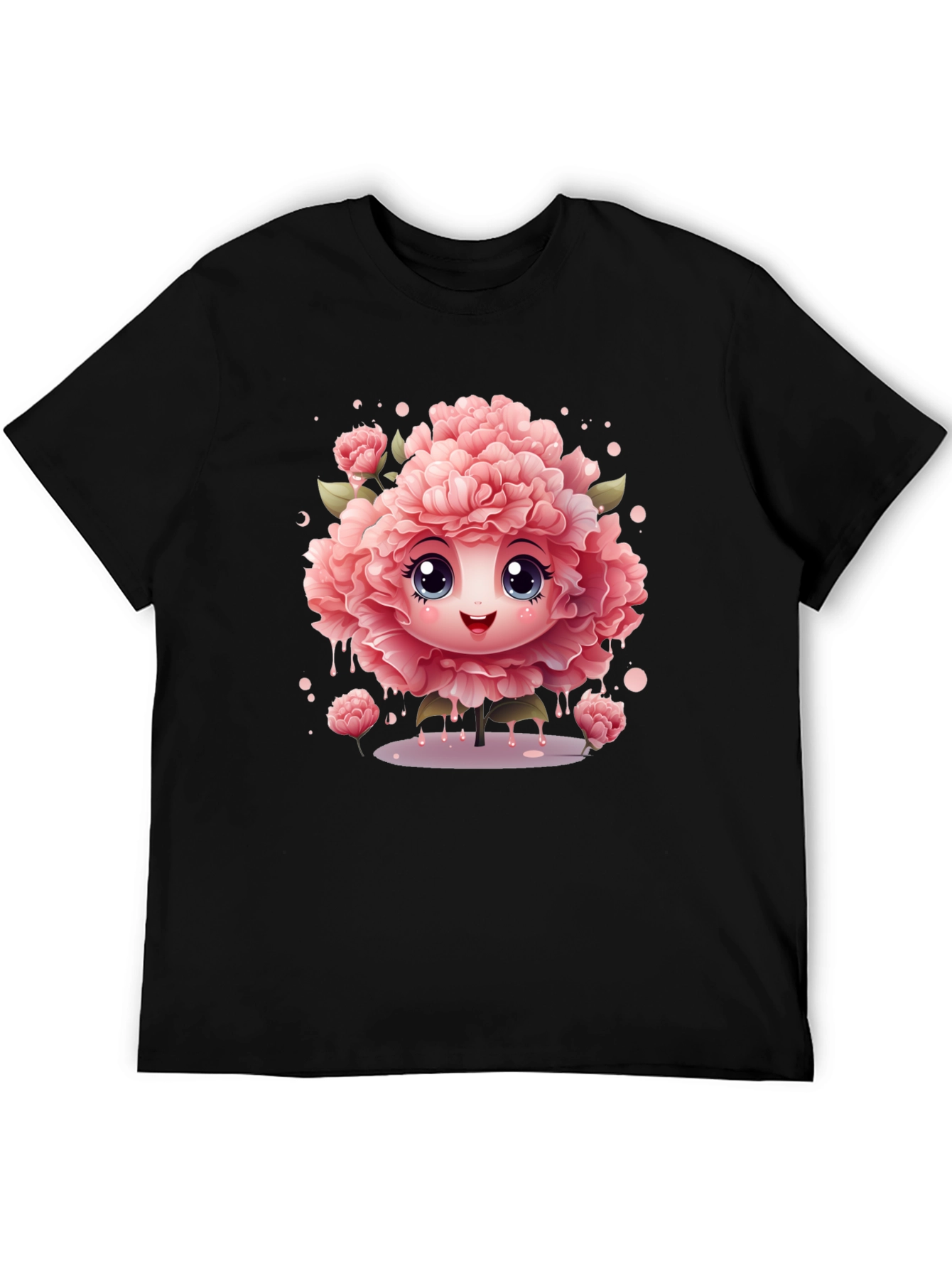 Cute Flower Character Black T-Shirt