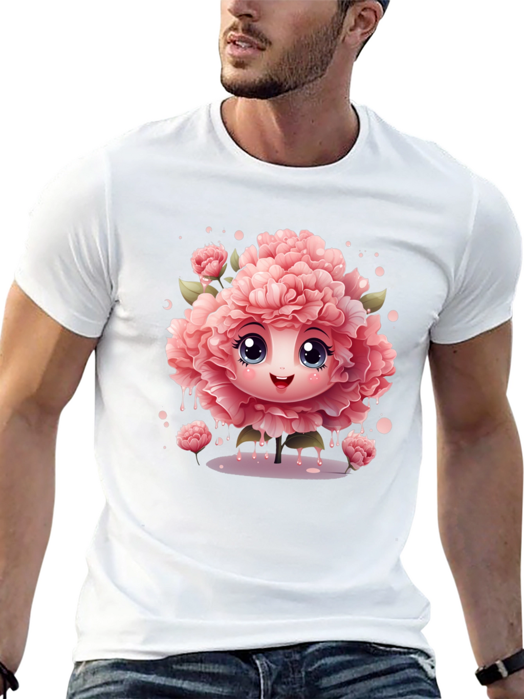 Cute Flower Character Black T-Shirt