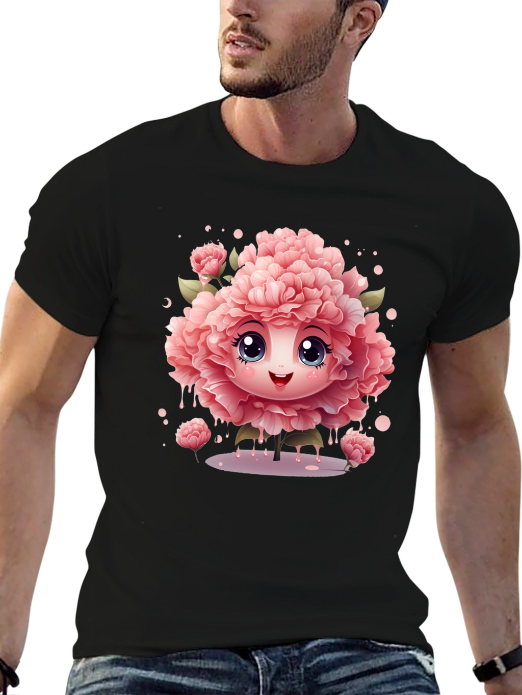 Cute Flower Character Black T-Shirt