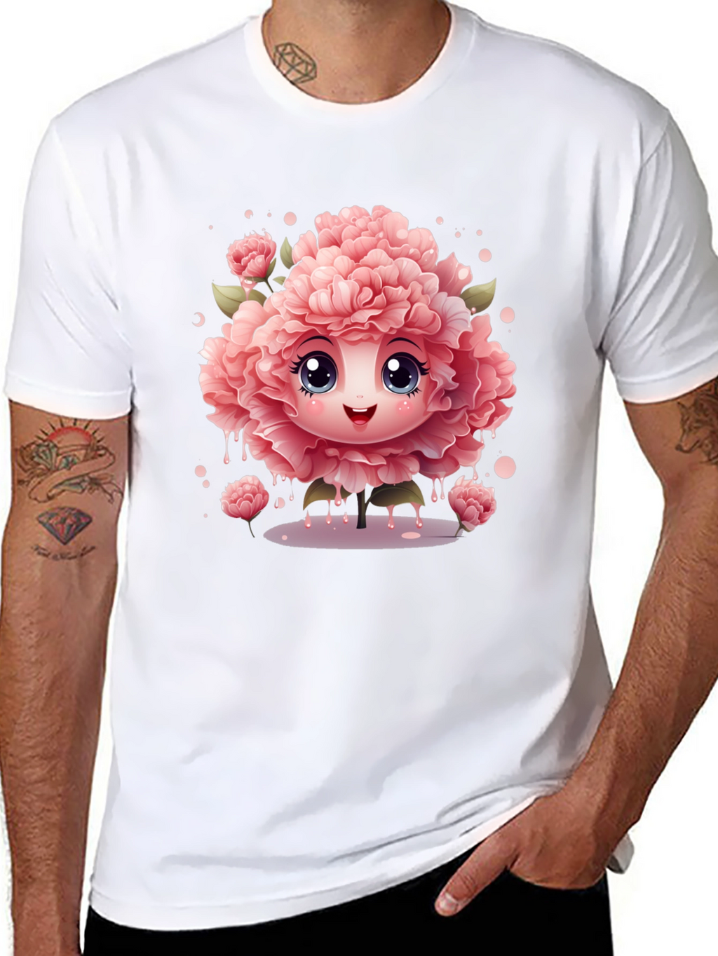 Cute Flower Character Black T-Shirt