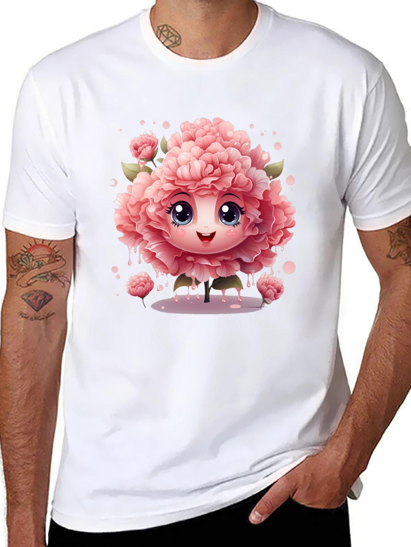 Cute Flower Character Black T-Shirt