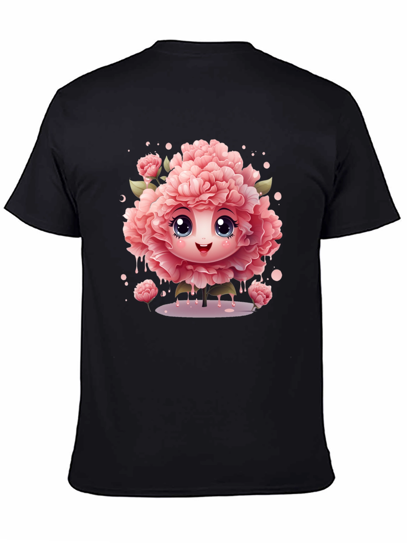 Cute Flower Character Black T-Shirt