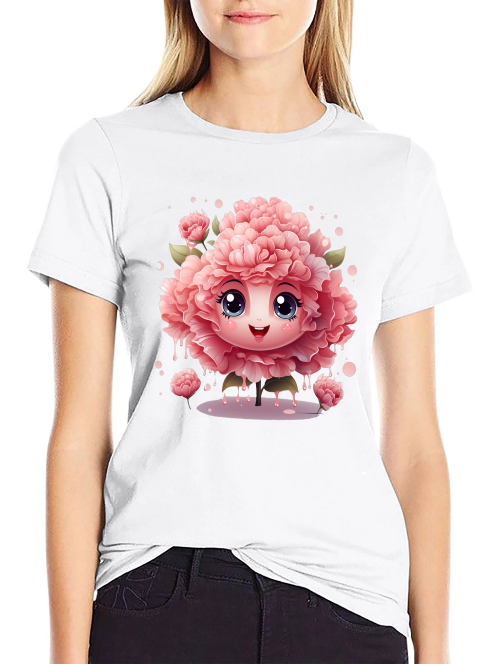 Cute Flower Character Black T-Shirt