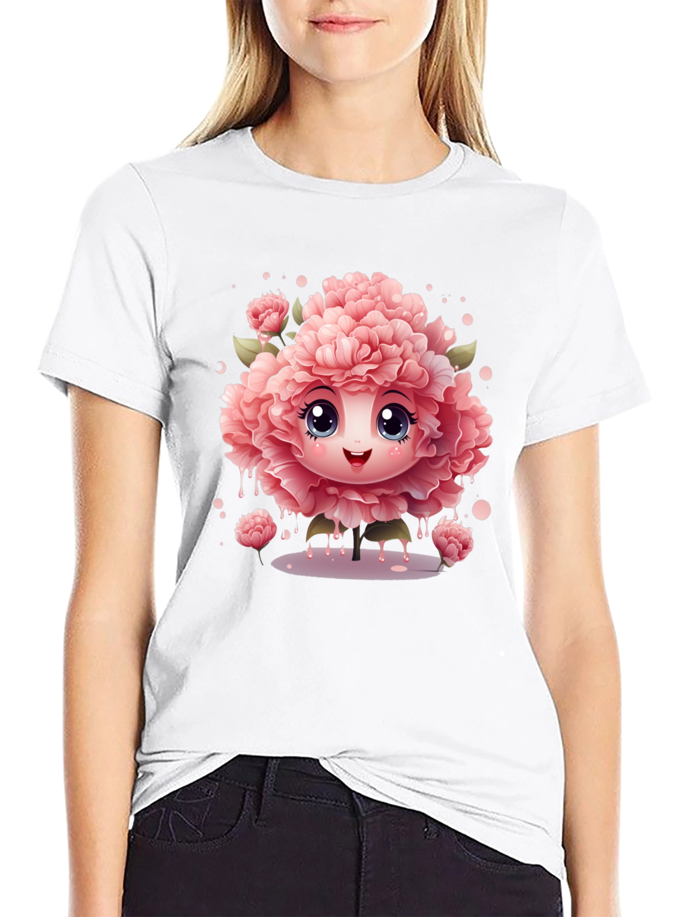 Cute Flower Character Black T-Shirt