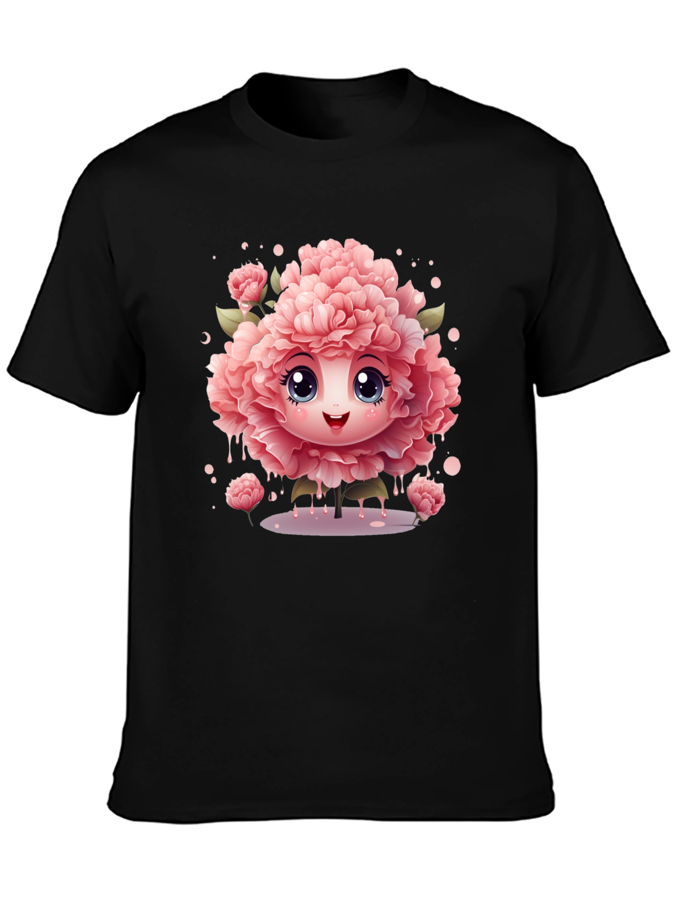 Cute Flower Character Black T-Shirt