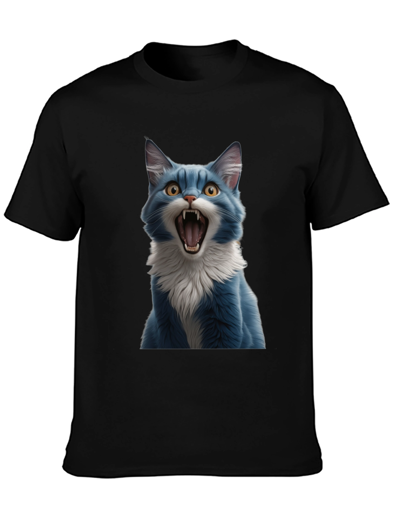 Blue Cat Snarl Graphic Tee - Bold & Unique