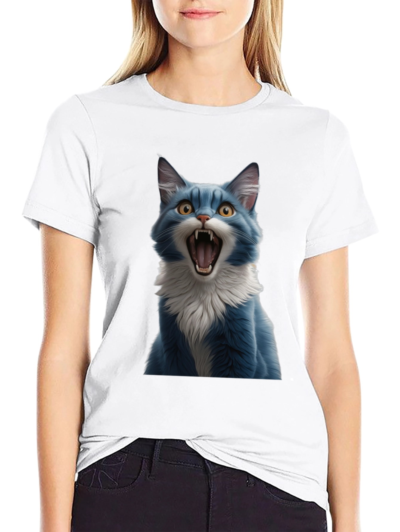 Blue Cat Snarl Graphic Tee - Bold & Unique