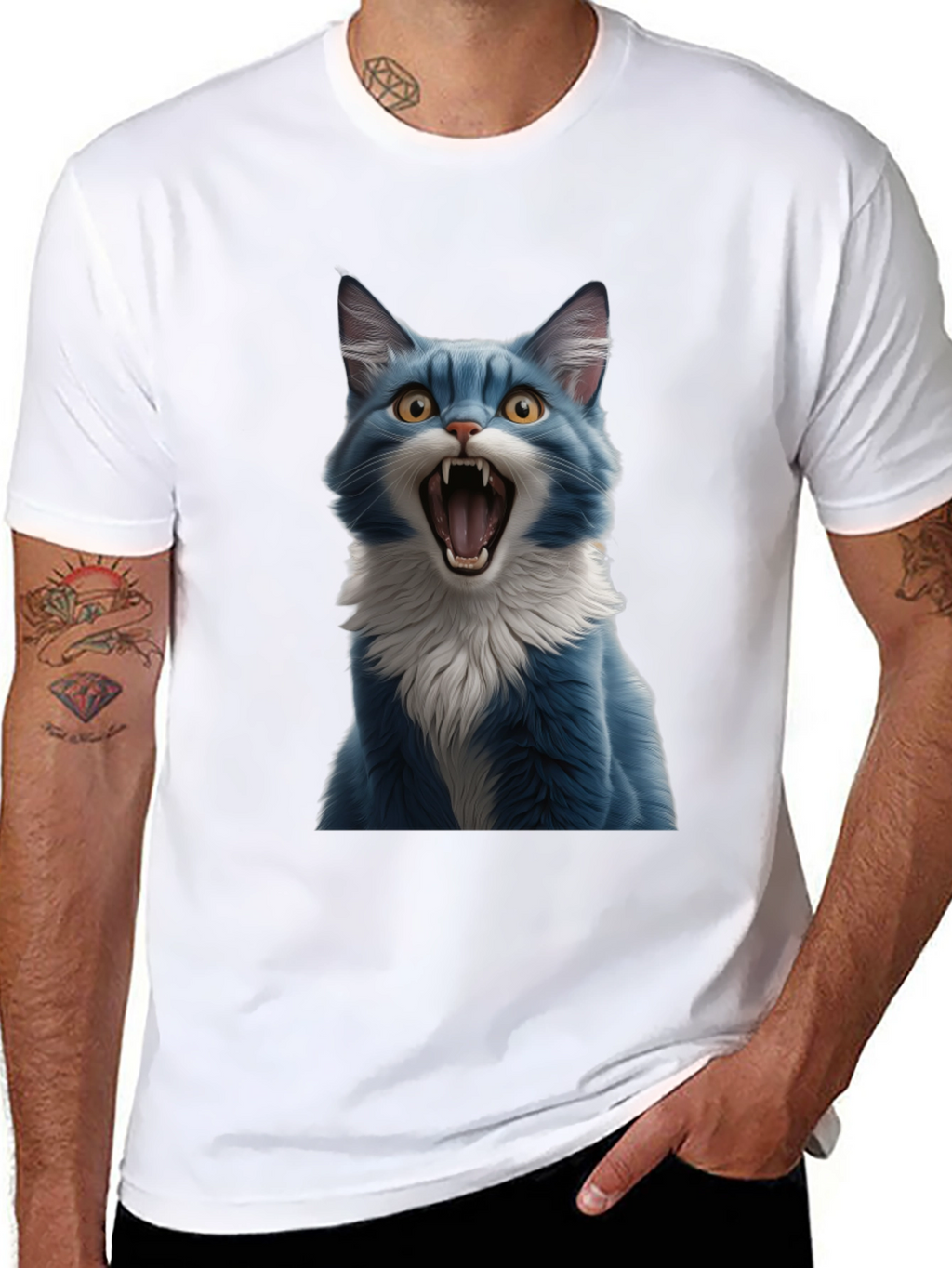 Blue Cat Snarl Graphic Tee - Bold & Unique