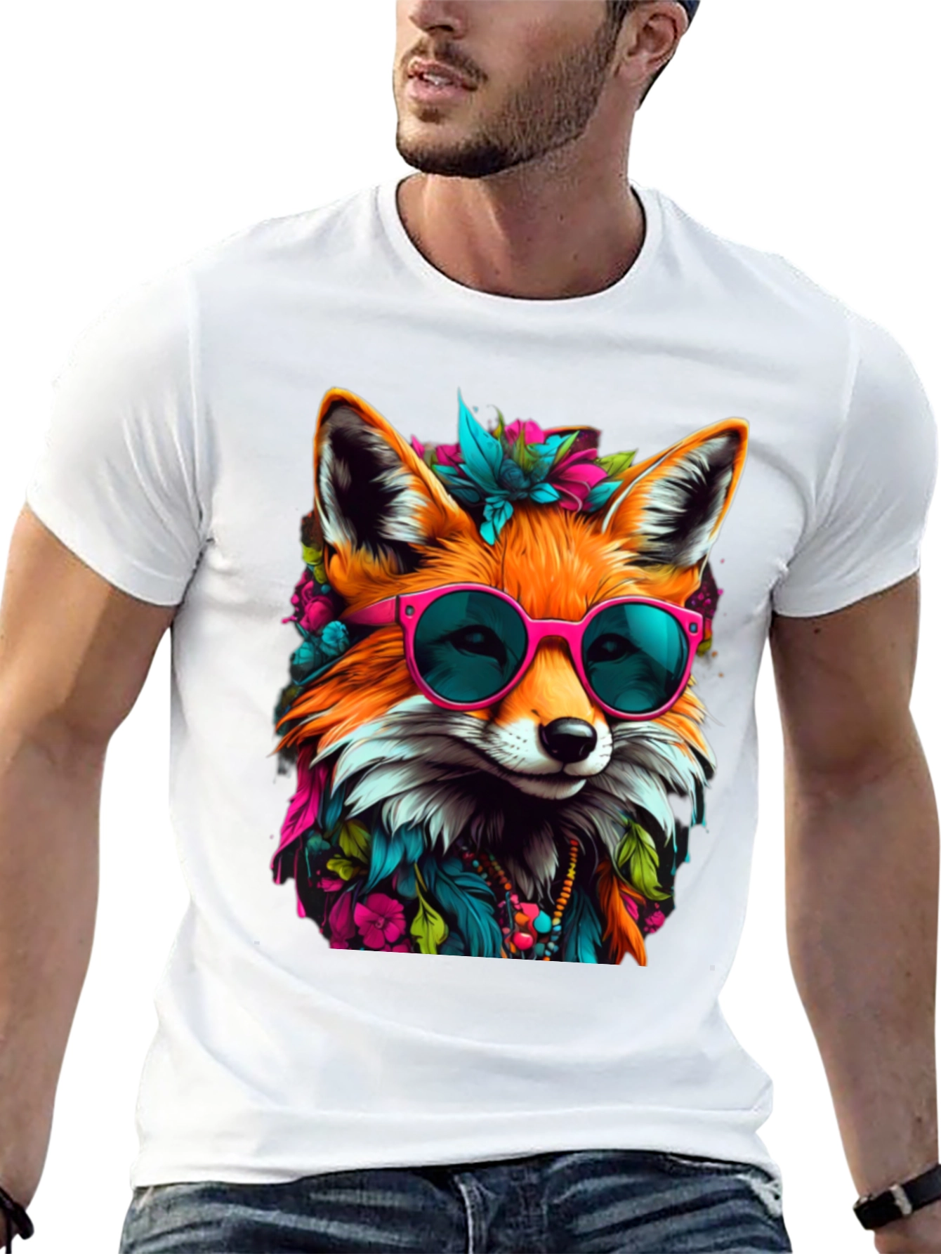 Fox with Sunglasses Graphic Tee - Stylish Animal Print