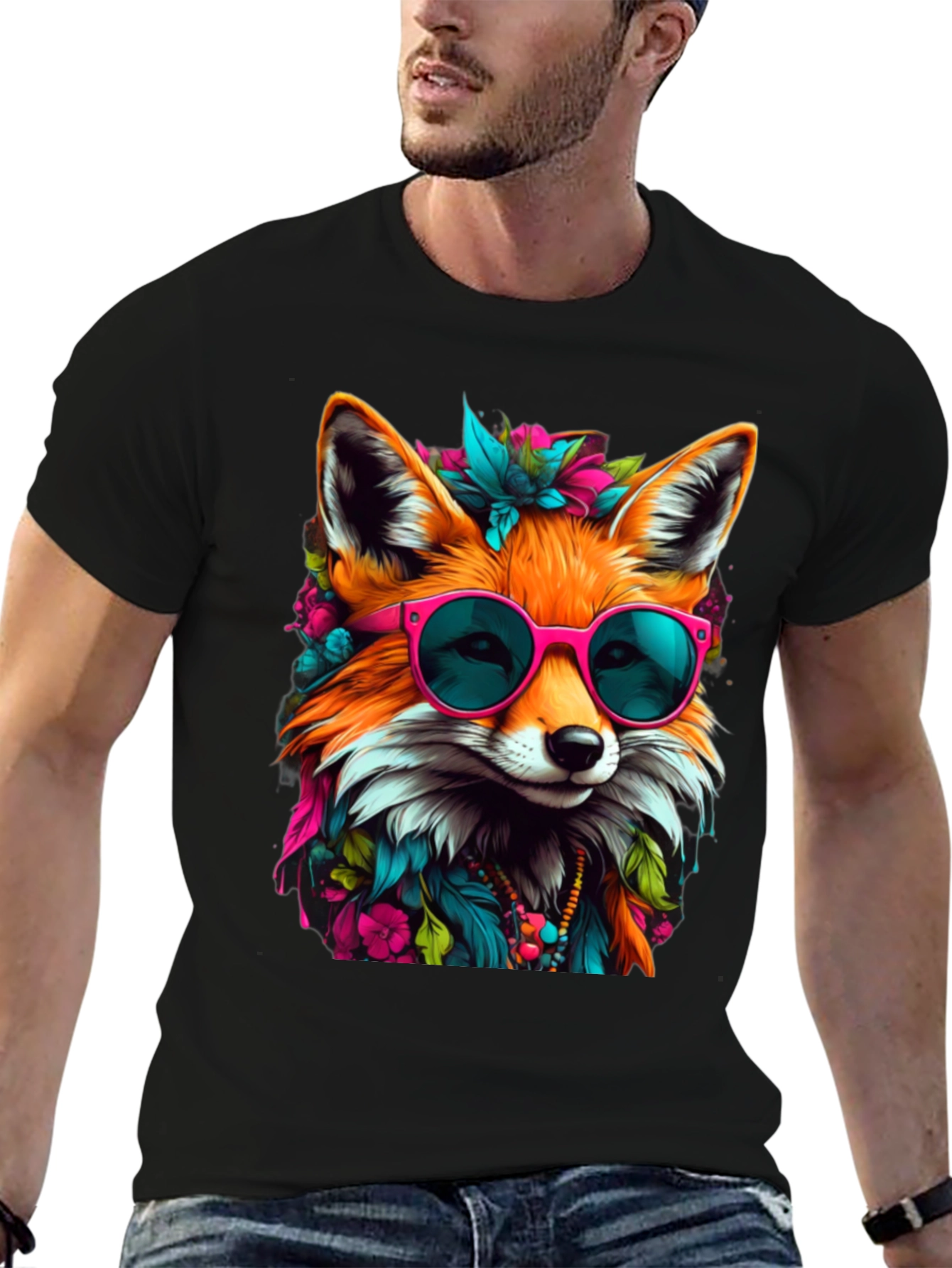 Fox with Sunglasses Graphic Tee - Stylish Animal Print