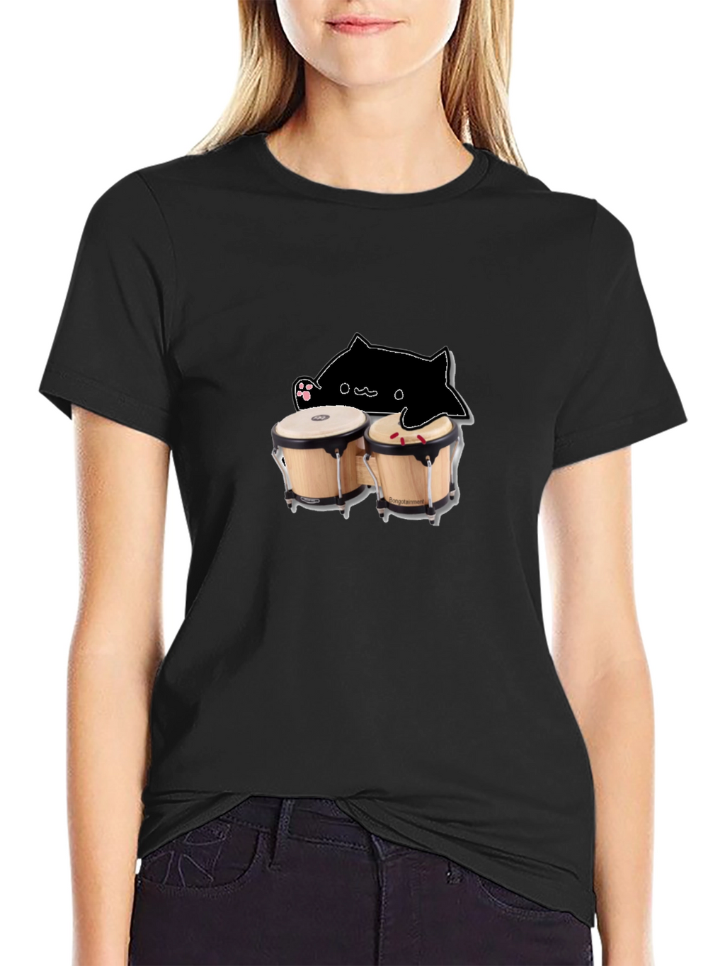Bongo Cat Black T-Shirt - Musician Humor