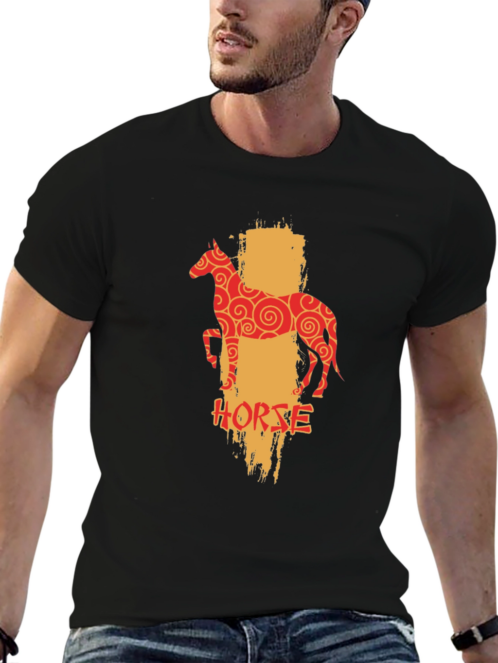 Chinese Zodiac Horse Graphic Tee - Black