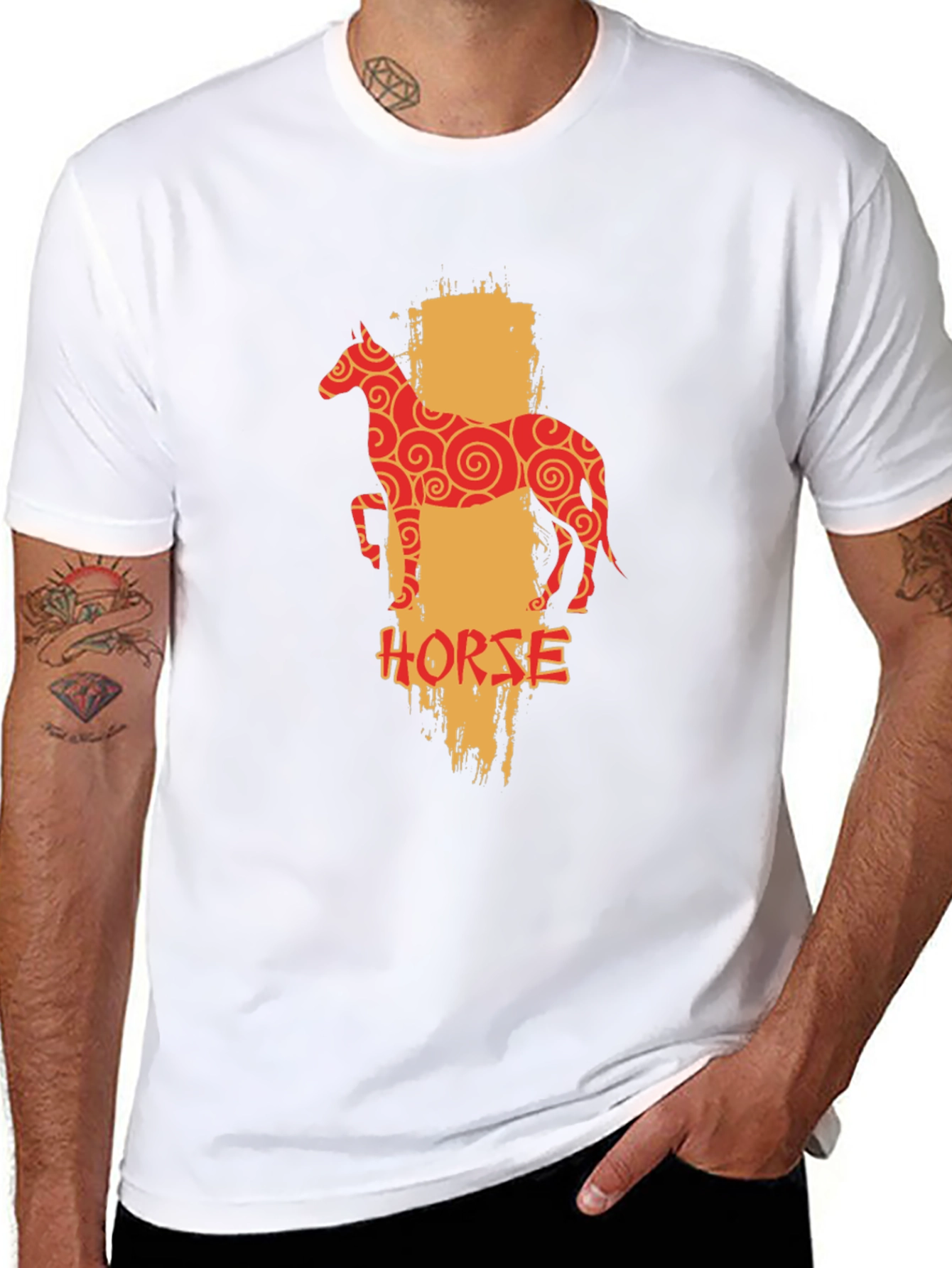 Chinese Zodiac Horse Graphic Tee - Black