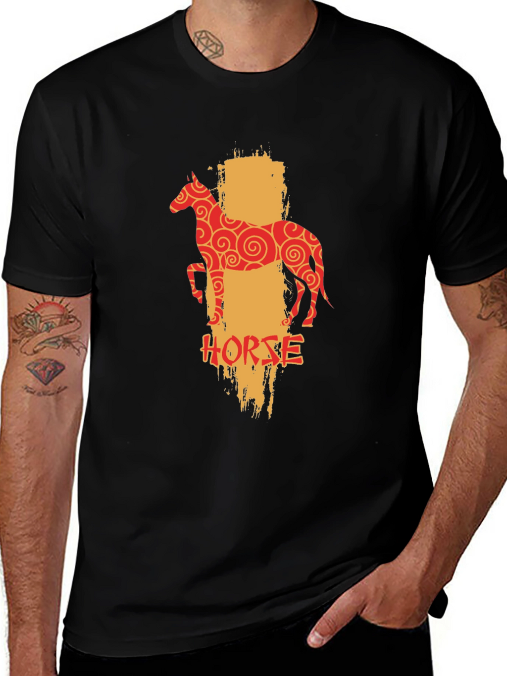 Chinese Zodiac Horse Graphic Tee - Black