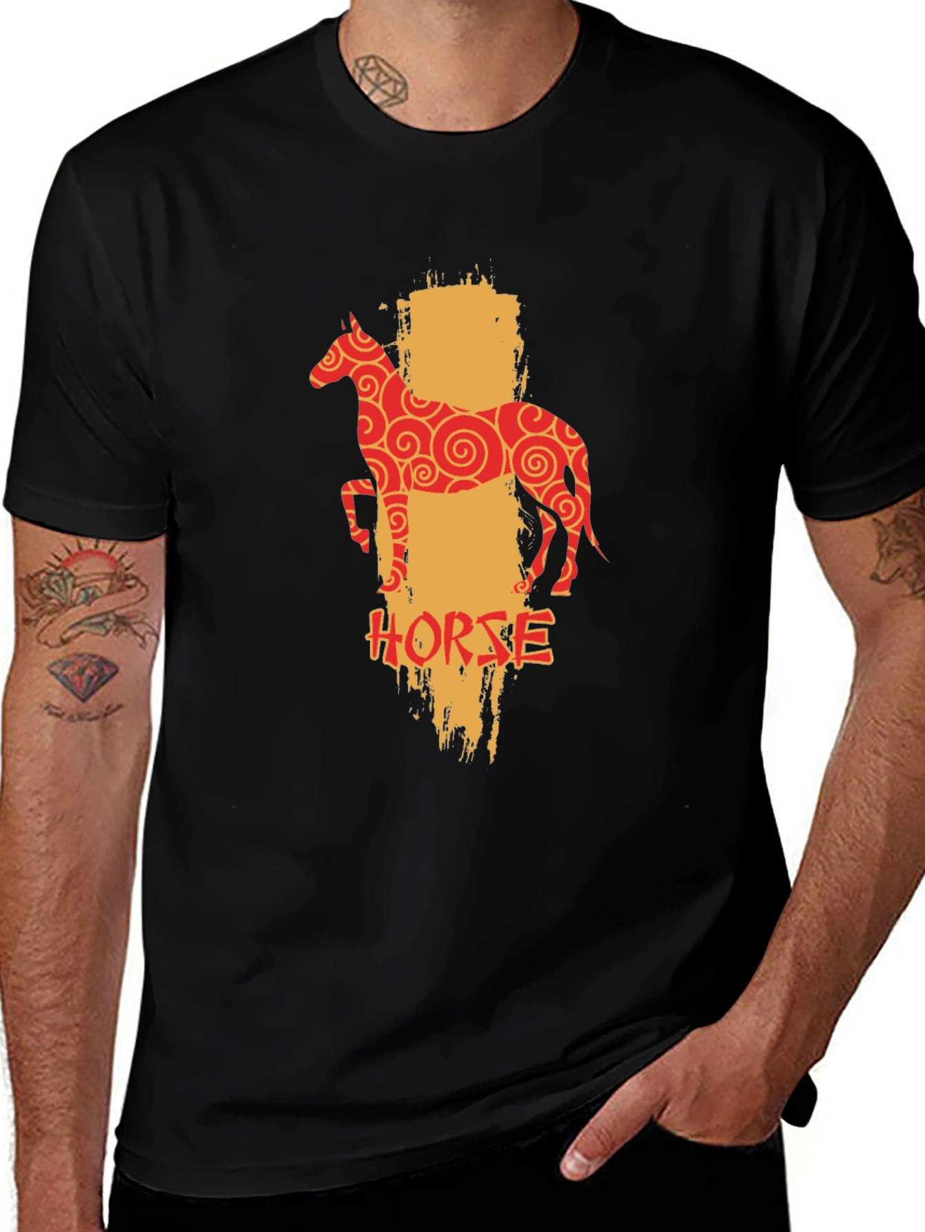 Chinese Zodiac Horse Graphic Tee - Black