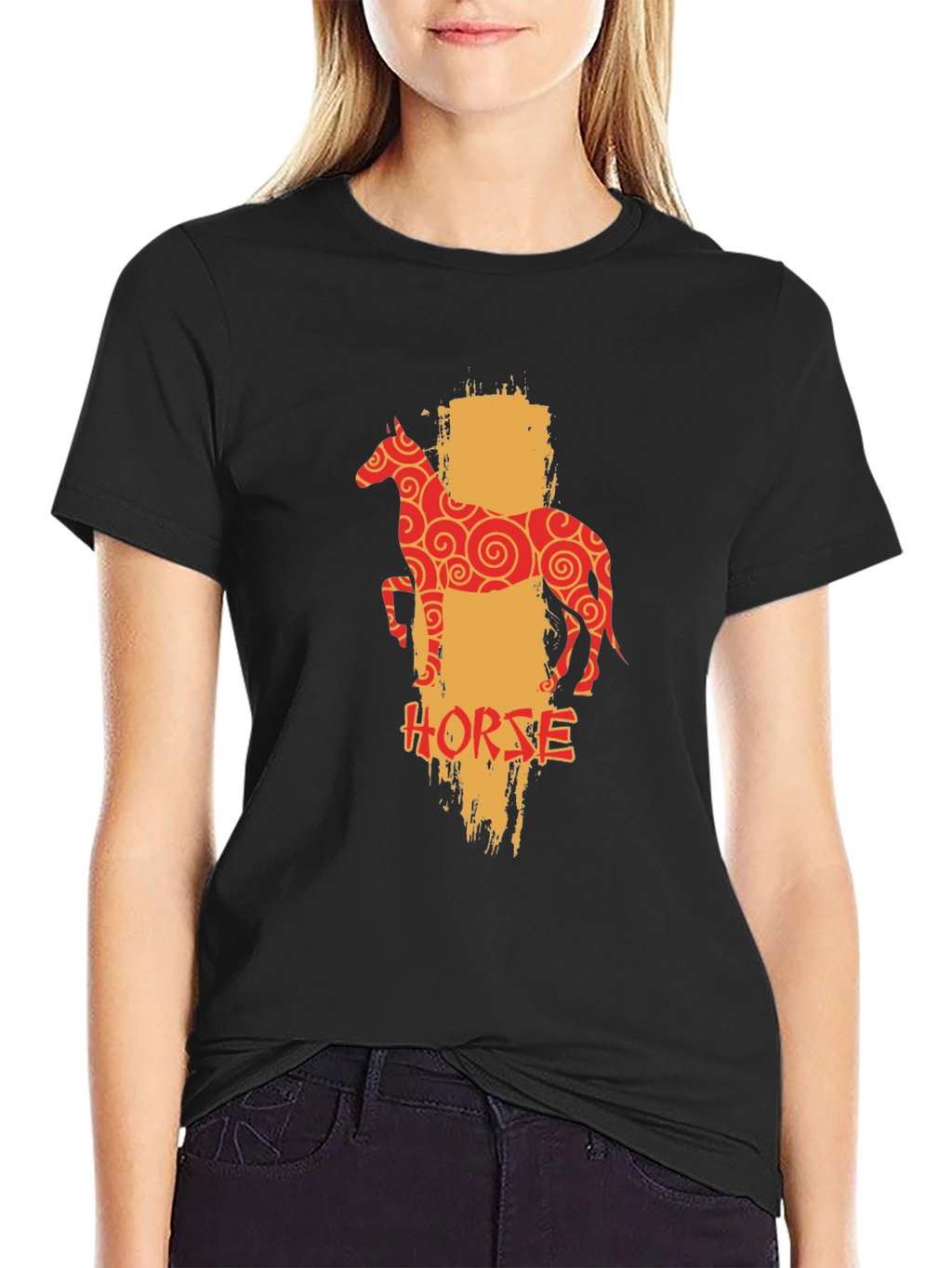 Chinese Zodiac Horse Graphic Tee - Black