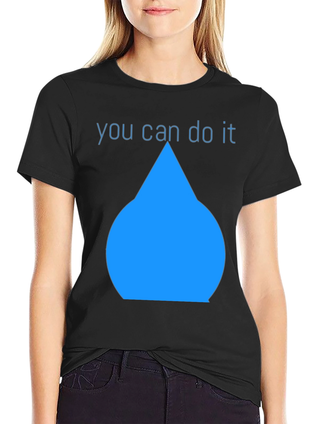 Inspirational Blue Drop Graphic Black T-Shirt