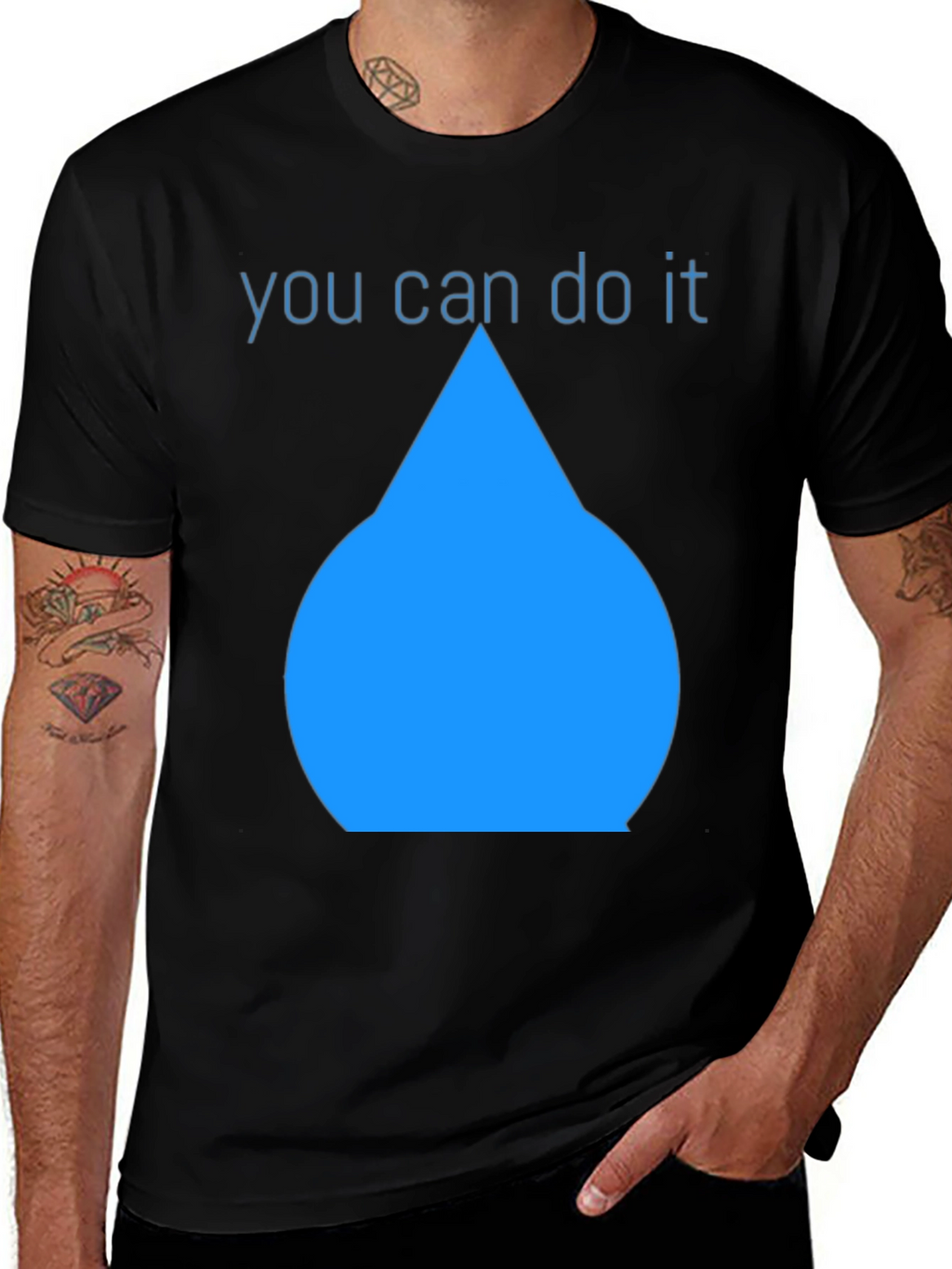 Inspirational Blue Drop Graphic Black T-Shirt