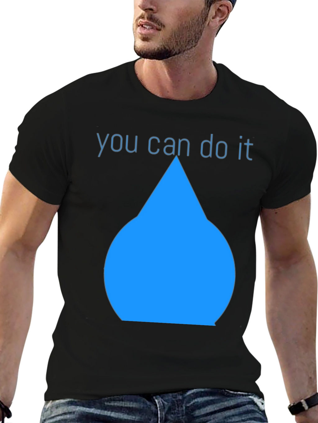 Inspirational Blue Drop Graphic Black T-Shirt