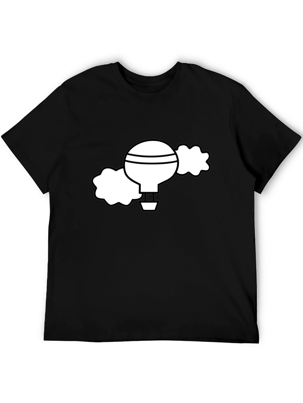 Black T-Shirt with Whimsical Hot Air Balloon Graphic