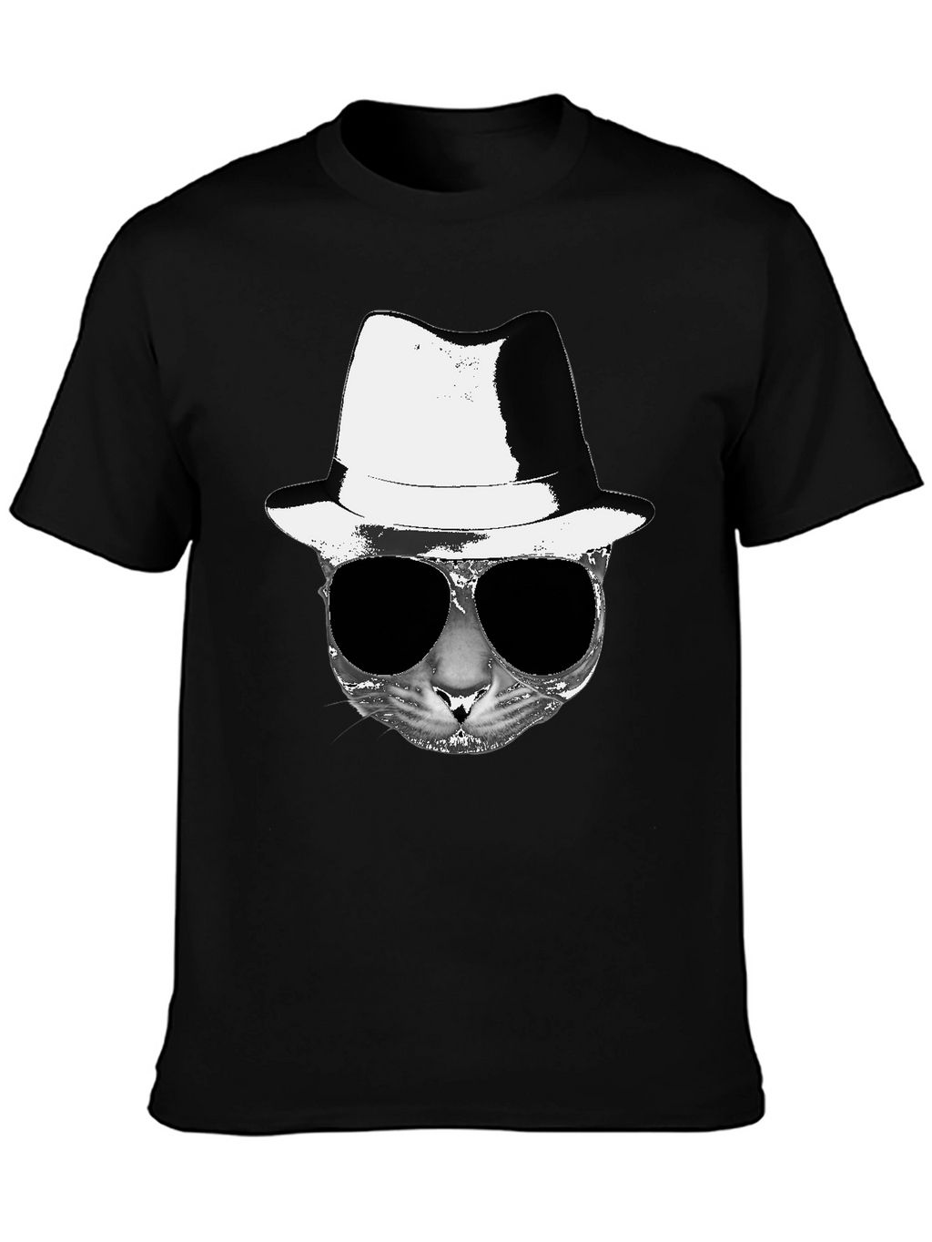 Cool Cat Fedora Sunglasses Graphic Tee - Black