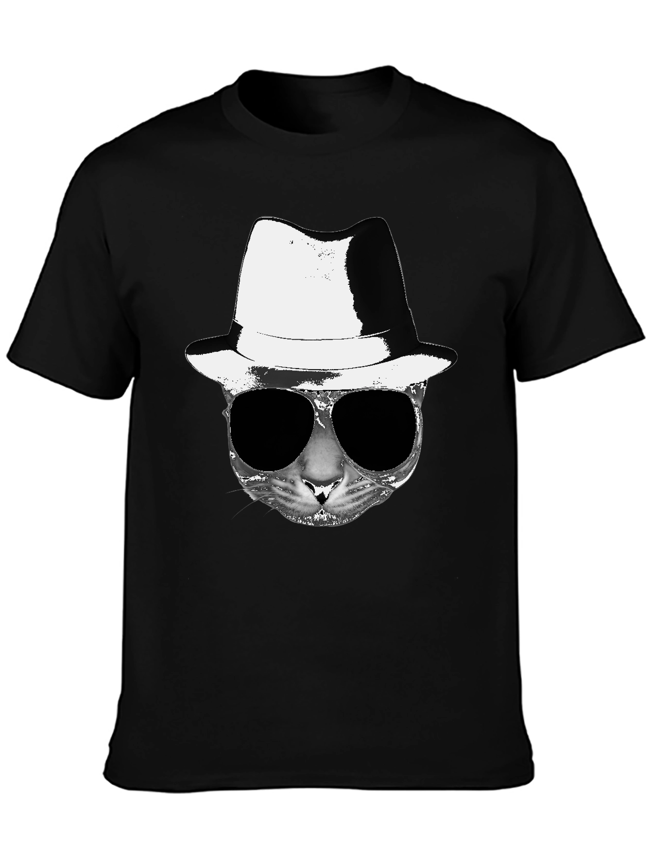 Cool Cat Fedora Sunglasses Graphic Tee - Black